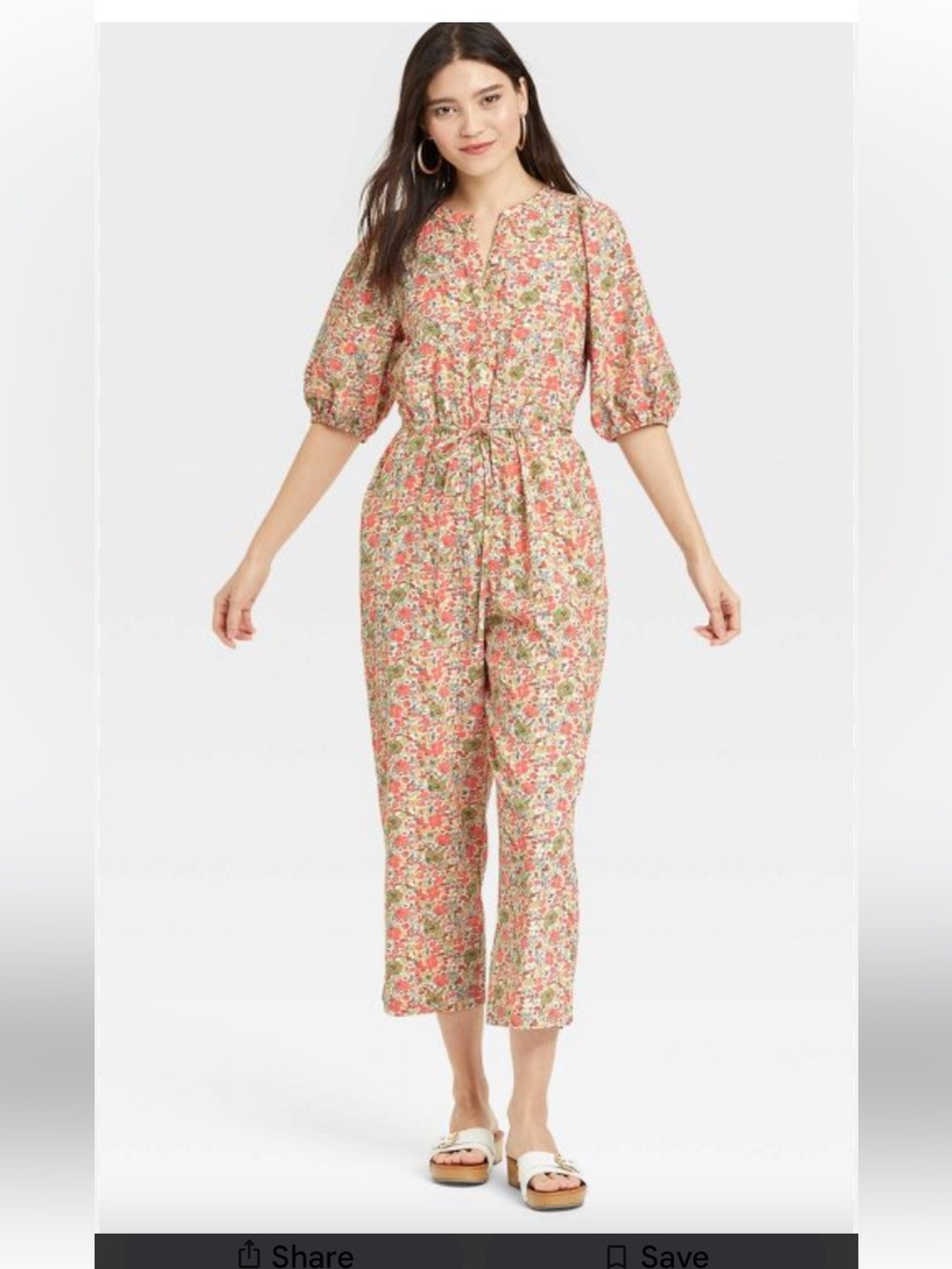 Universal Thread jumper. Peach floral, Puff Sleeves, ankle length, size M